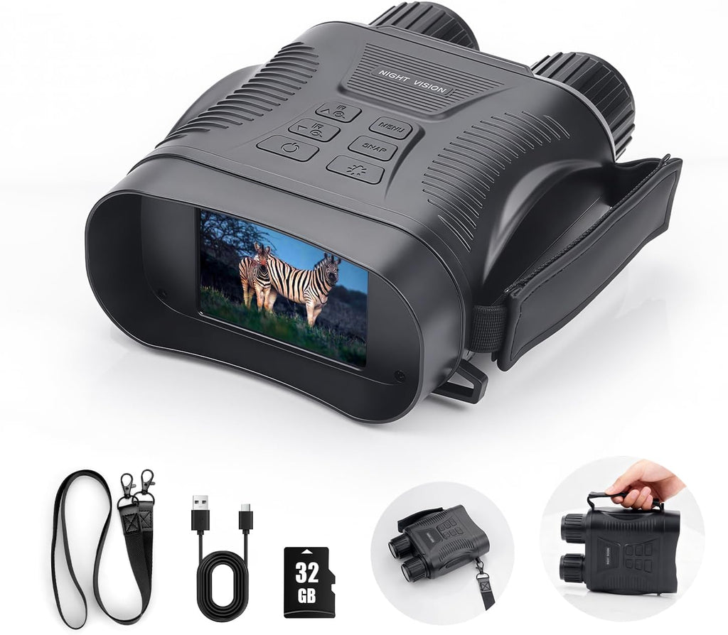 Night Vision Goggles - 4K Night Vision Binoculars for Adults Mit 32GB TFT Card 2700FT Ir/2000Mah, 2.8'' HD Screen, 7 Gear Infrared and 10X Digital Zoom for Outdoor Enthusiasts and Animal Watchers