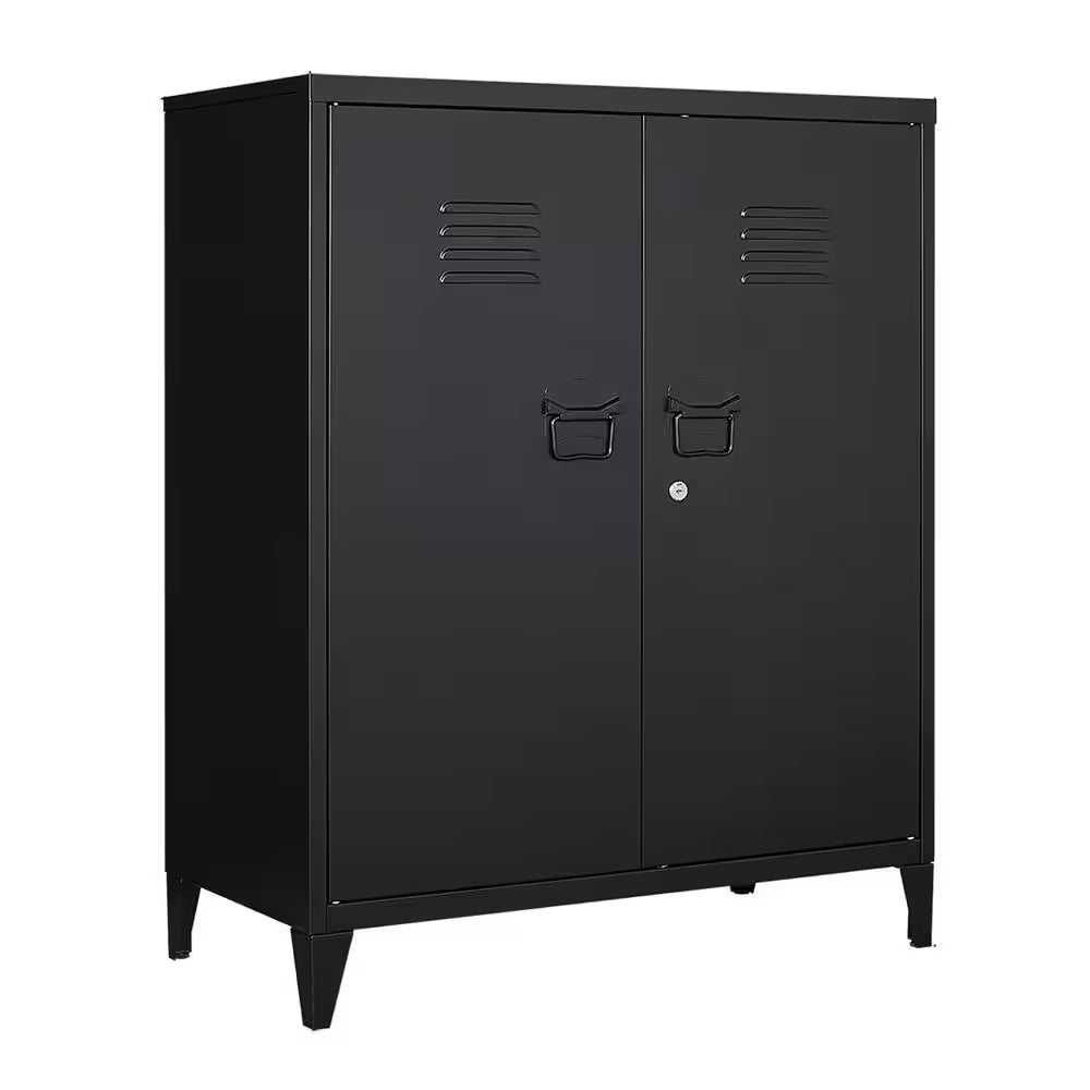 31.5 In. W 2-Shelf Locker, Lockable Home Office Storage Cabinets with 2 Doors and Shelves for Home, Office in Black