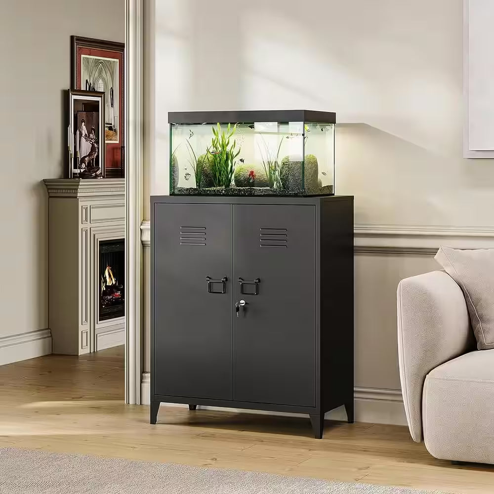 31.5 In. W 2-Shelf Locker, Lockable Home Office Storage Cabinets with 2 Doors and Shelves for Home, Office in Black