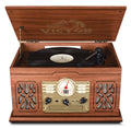 Victor State 7-In-1 Wood Music Center with 3-Speed Turntable and Dual Bluetooth
