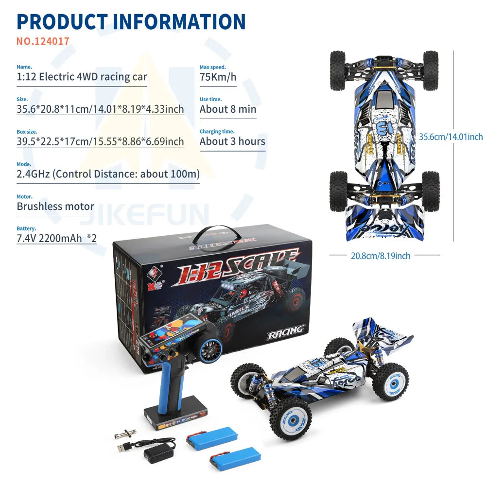 124017 RC Car 75KM/H 2.4G Brushless Remote Control Vehicle 4WD Electric High Speed Racing Drift Truck Toys for Children