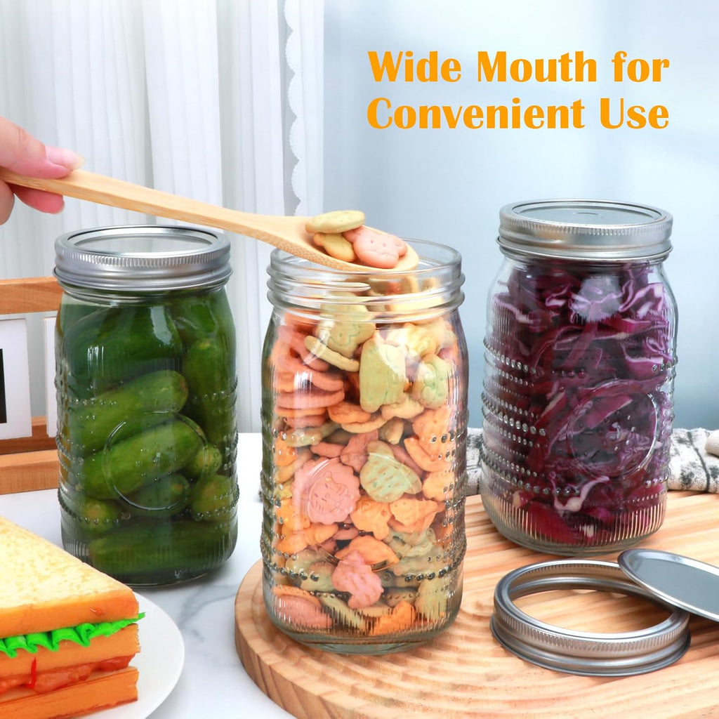 Wide Mouth Mason Jars with Lids 32Oz, 12 Pack Quart Canning Jars