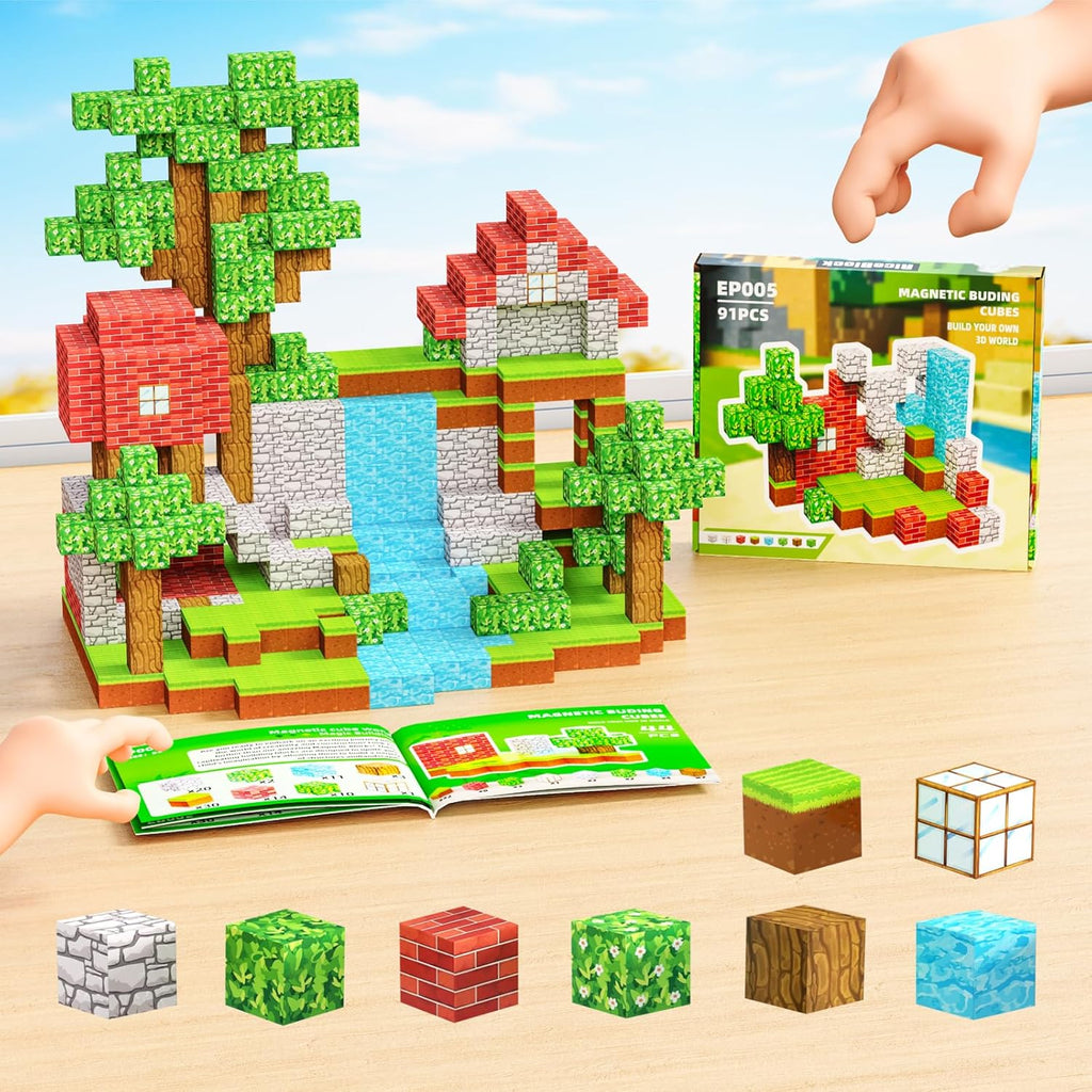 Magnetic Blocks, Magnet Blocks Sets,Education and Learning Toys for Kids, Magnetic Tiles Building Blocks for Children, Magnet Cubes for Boys & Girls, 91PCS