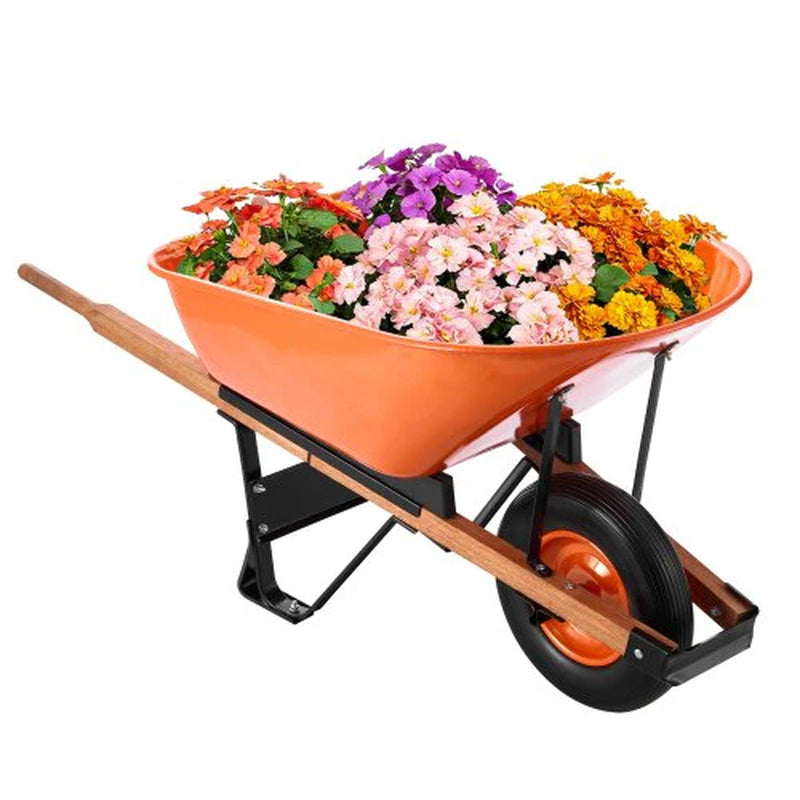 Wheelbarrow Cart, 6 Cu. Ft. Load & 330 Lbs Capacity, One Wheel Garden Dump Cart Wheel Barrow with Metal Handle &? 16? Wide Track Wheels, Easy Loading Utility Yard Cart & Wagons for Lawn Farm