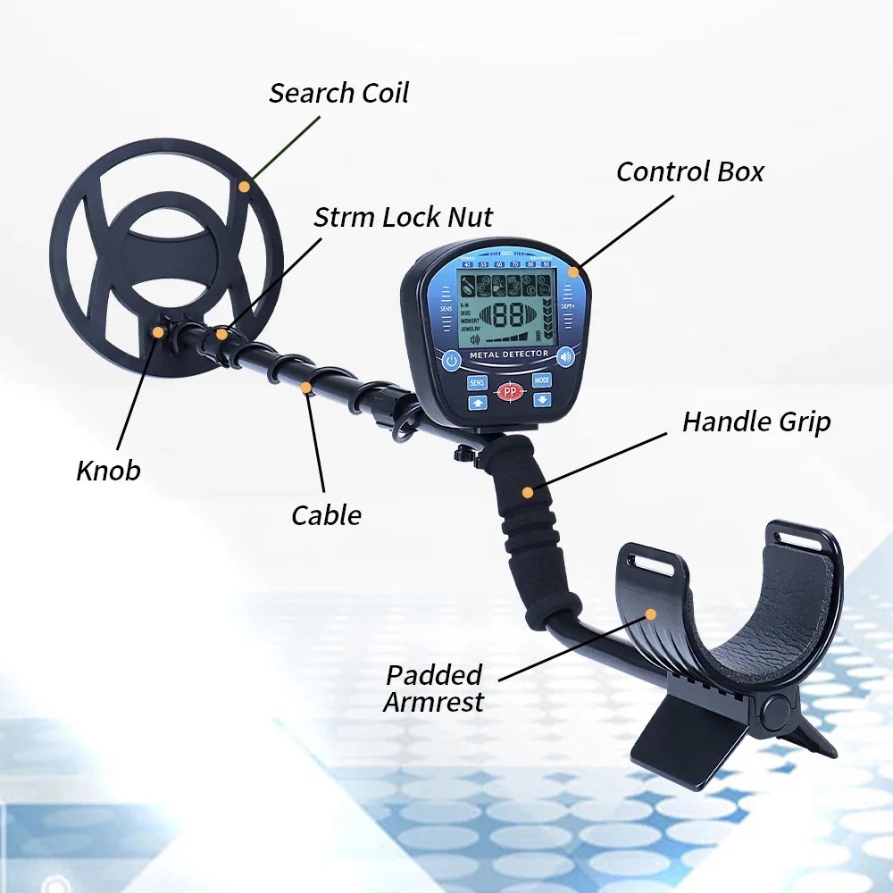 Professional Underground Metal Detector for Adults Waterproof Search Coil High Sensitivity Gold Silver Coin Treasure Hunter Adjustable Length Stem LCD Display Disc Mode Outdoor Beach Garden Archaeological Metal Detecting Equi