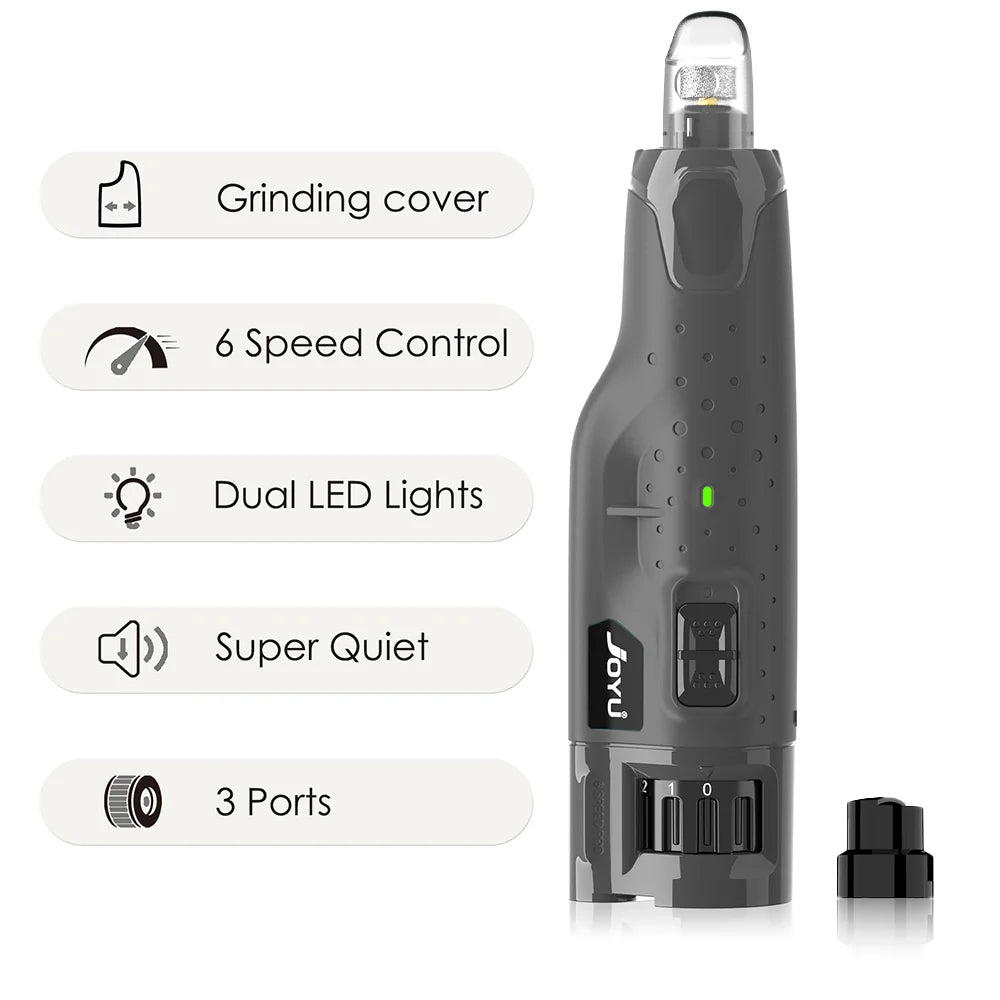 Dog Nail Grinder Dustproof with 2 LED Light - Super Quiet Powerful 6-Speed Nail Trimmer File for Small Medium Large Dogs Dog Acc