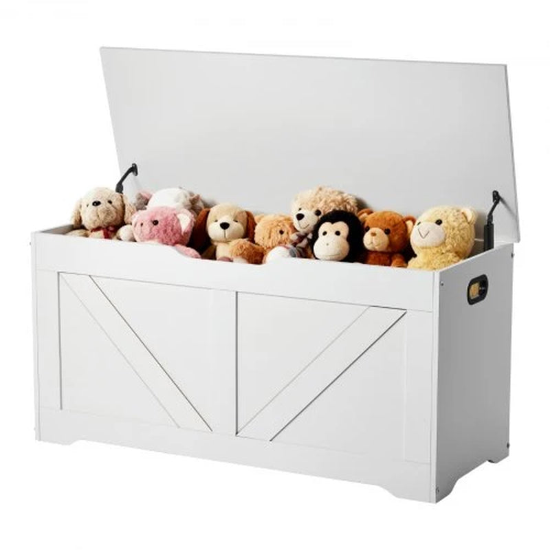 Kids Storage Bench, Wooden Toy Box Chest, Large Storage Cabinet with Safety Hinge, Toddlers Storage Bench for Playroom, Living Room or Entryway, Easy Assembly, 38.98 X 15.55 X 18.9 In, White