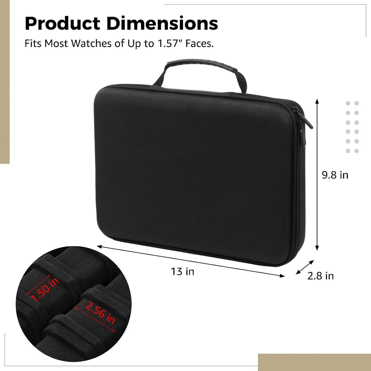 Portable 15-Slot Watch Storage Case with Hard PVC Shell and Soft Sponge Cushions