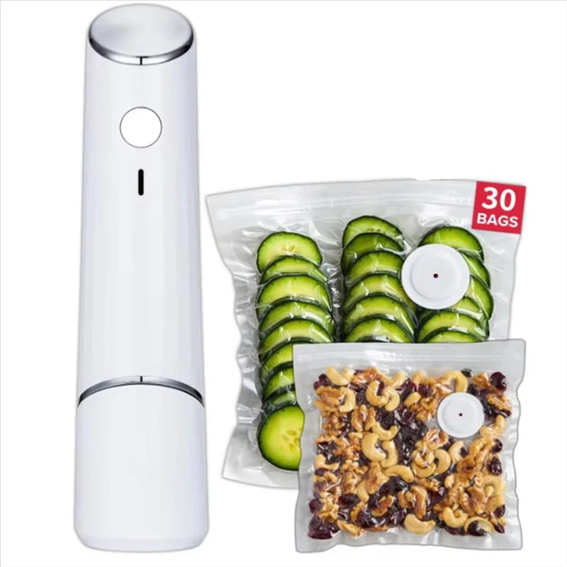Compact Vacuum Sealer for Food (Vacuum Sealer Machine + 30 Reusable Vacuum Bags) Powerful Handheld Vacuum Sealer Machine, Seal Meal Saver, Portable Food Sealer