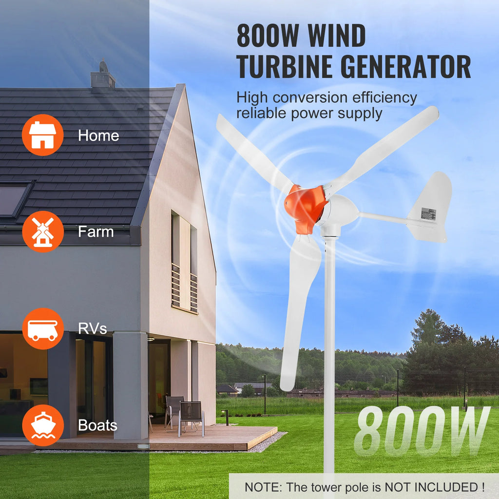 800W Wind Turbine Generator, 12V Wind Turbine Kit, 3-Blade Wind Power Generator with MPPT Controller, Adjustable Windward Direction & 2.5M/S Start Wind Speed, Suitable for Home, Farm, Rvs, Boats
