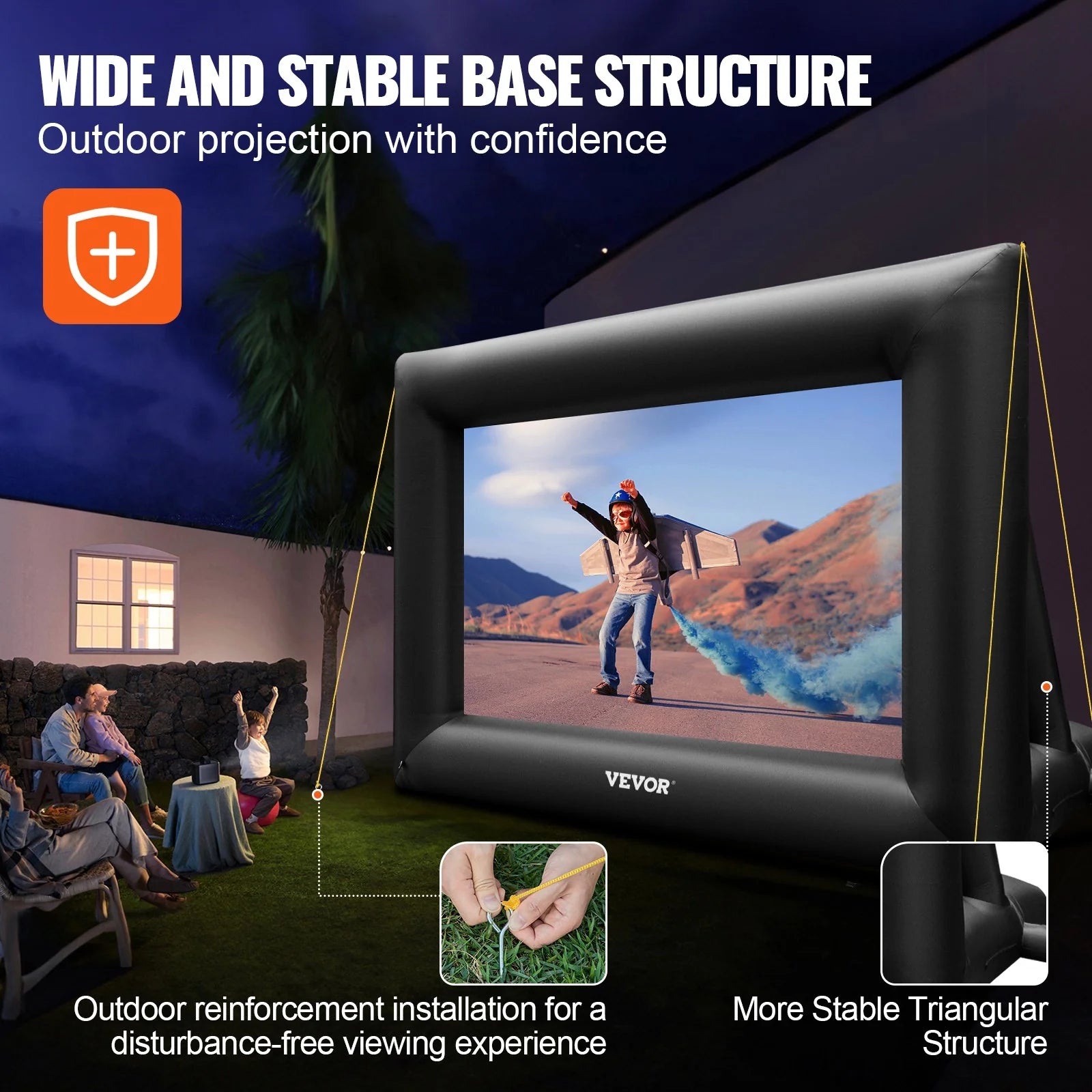 VEVOR Inflatable Movie Screen 24Ft£¨288Inch£© Inflatable Projector Screen for outside with 360W Air Blower Inflatable Screen Oxford Fabric Material Blow up Screen for Outdoor Movie Supports Front/Rear Projection