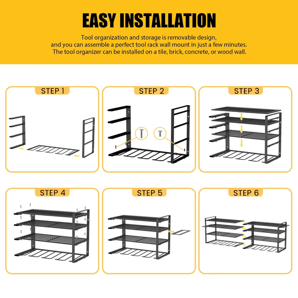 Power Tool Storage Rack 4 Layers Organizer-8 Tool Floating Shelf Wall Mount Heavy Duty Iron Drill Holder for Basement Workbench