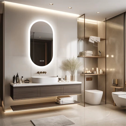 Backlit Lighted Bathroom Mirror LED Bedroom Vanity Mirror Salon Mirror with Touch Sensor Dimming Defog IP44