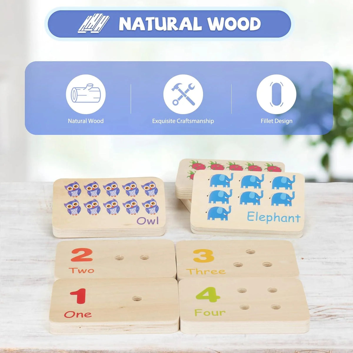 Wooden Number Blocks and Counting Peg Boards: Educational Math Manipulatives for Toddlers and Kindergarteners Learning Numbers and Math Concepts