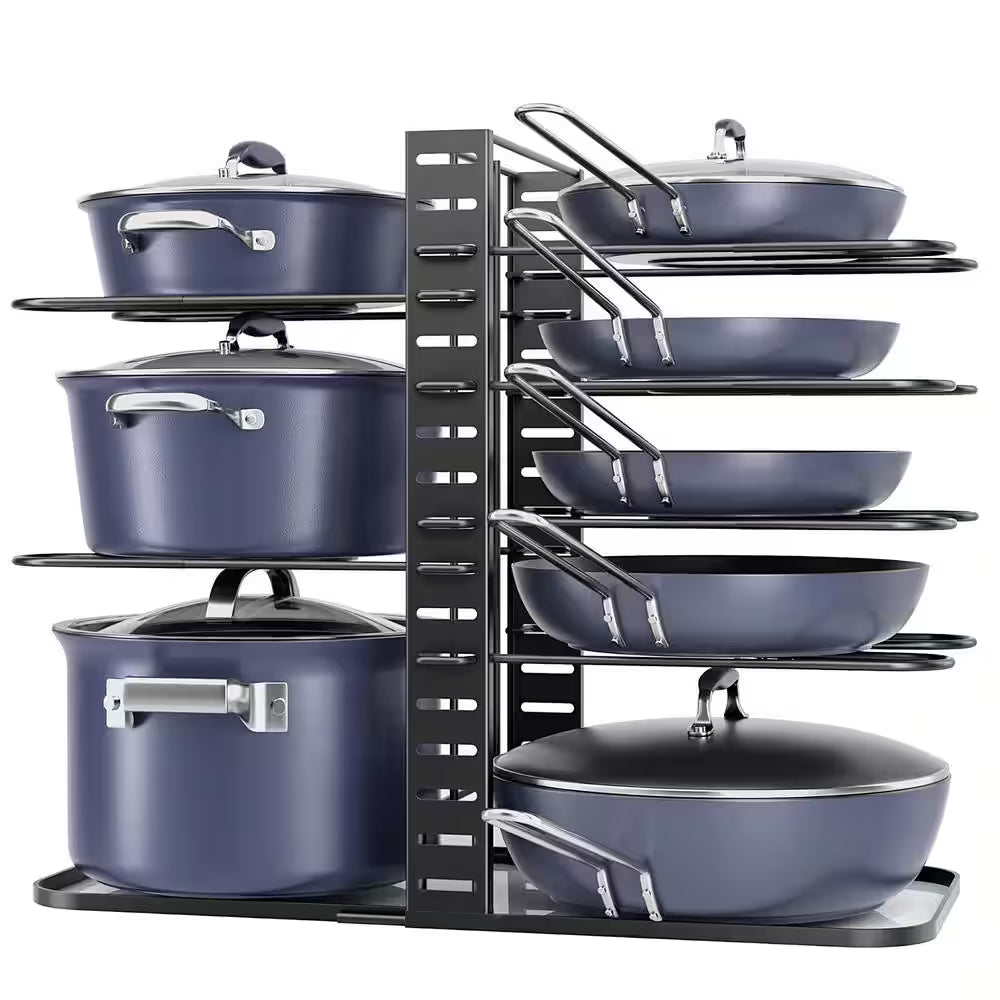 8-Tier 14.96 In. H Black Adjustable Standing Pot Rack, Pots and Pans Organizer, Kitchen Organizers and Storage