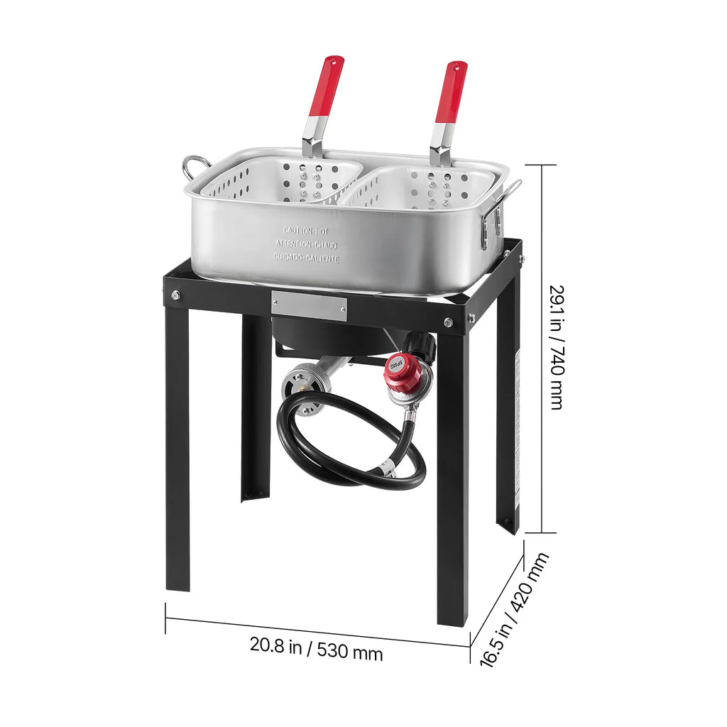 18 Qt Fish and Wing Fryer with Double Basket, Aluminum Propane Fish Fryer Kit, Outdoor Deep Fryer Seafood Pot with Thermometer and 58, 000 Btus Propane Burners, for Outdoor and Backyard Cooking