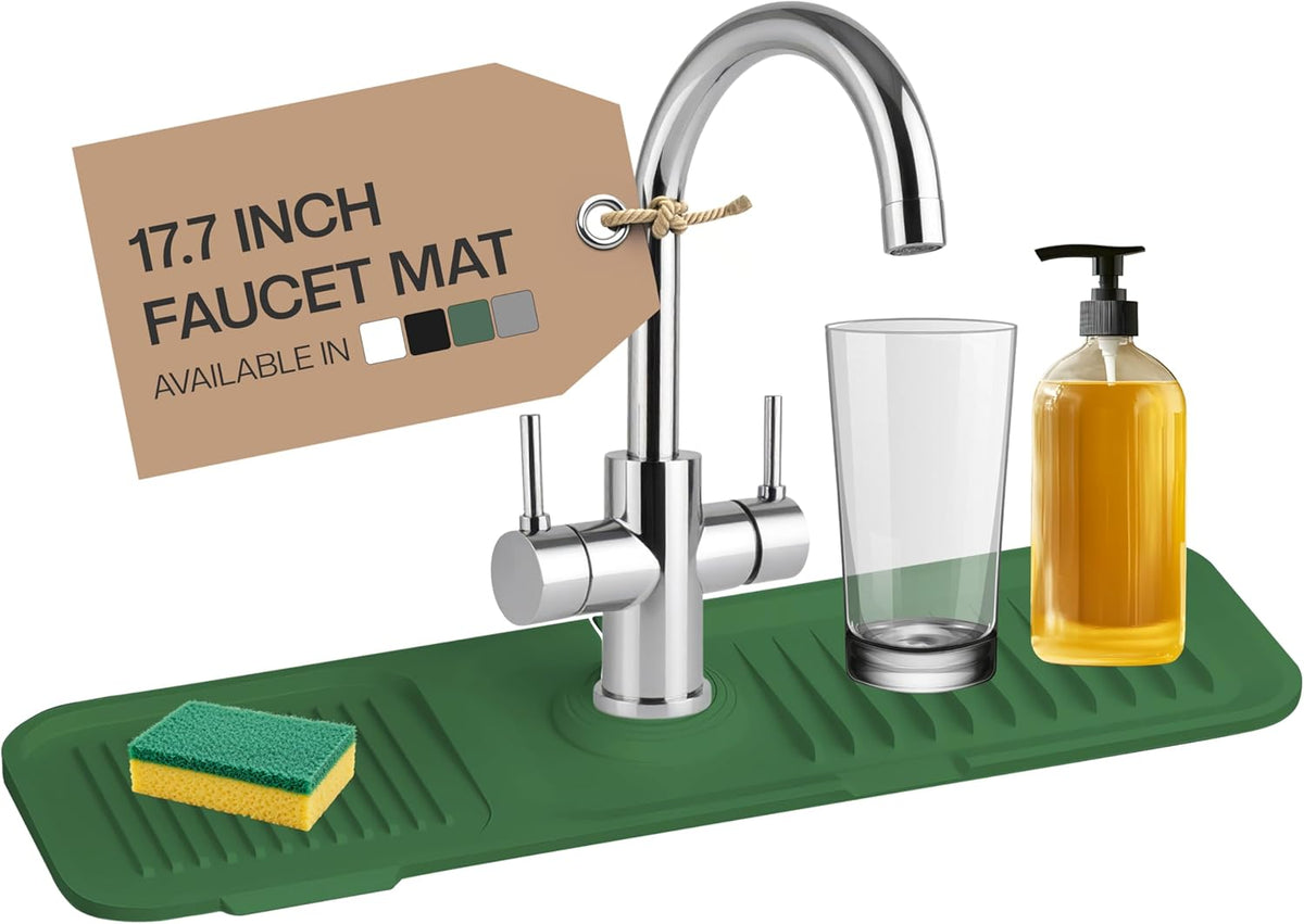 Faucet Mat for Kitchen Sink, Silicone Sink Splash Guard, Fast Drying Faucet Drip Catcher Tray, Water Splash Guard & Countertop Protector, Sink Drying Mat for Kitchen & Bathroom