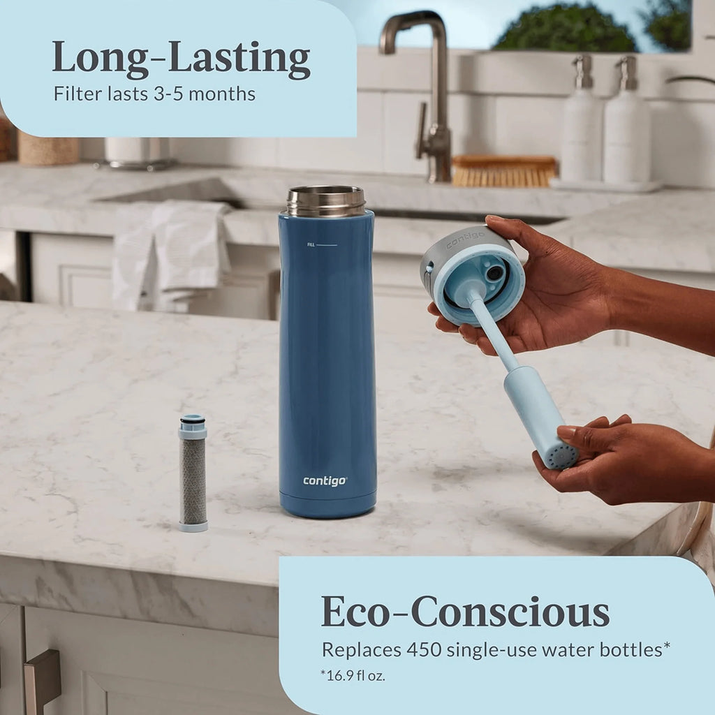 Contigo Wells Chill Stainless Steel 24Oz Water Bottle with Autospout Straw Lid and Filter