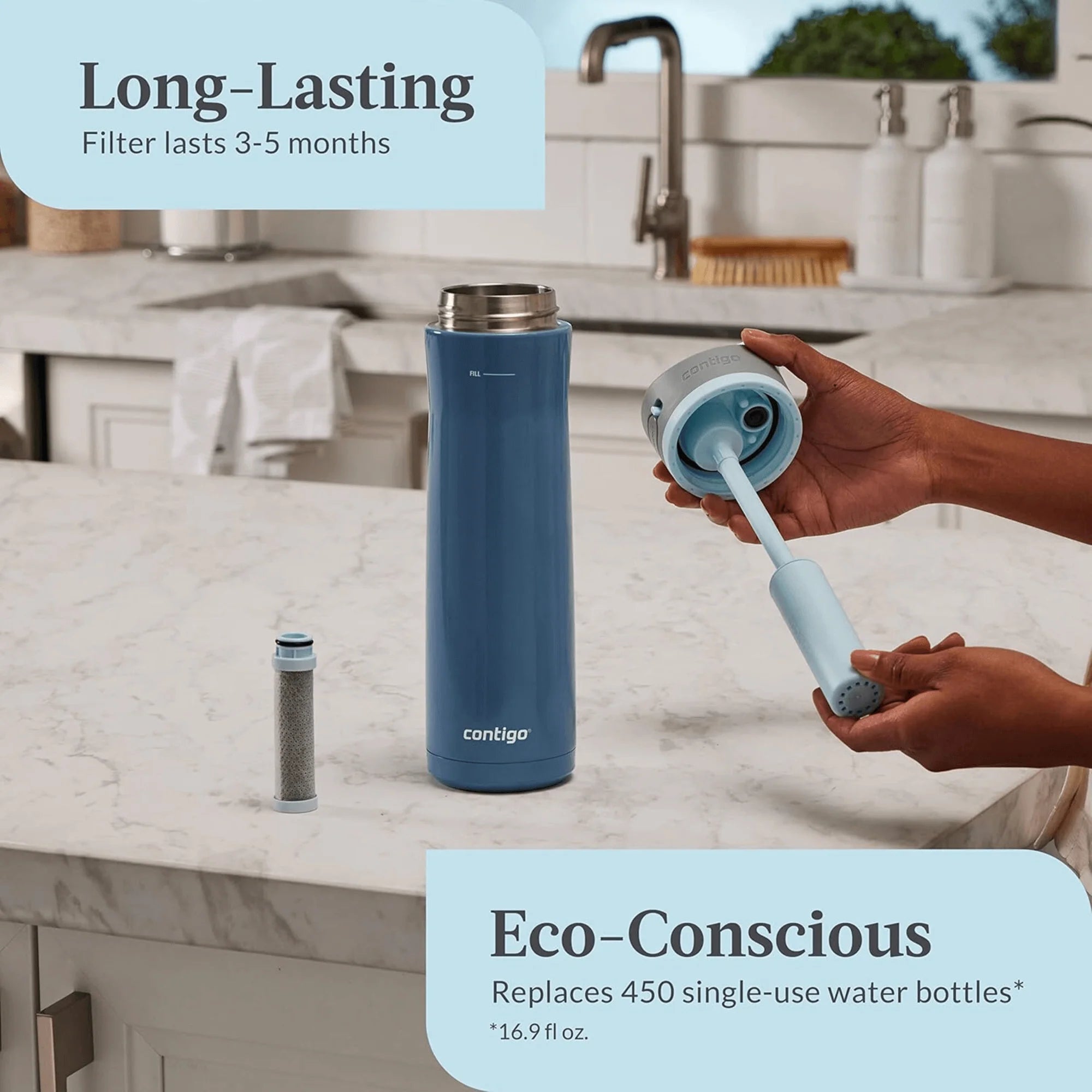 Contigo Wells Chill Stainless Steel 24Oz Water Bottle with Autospout Straw Lid and Filter