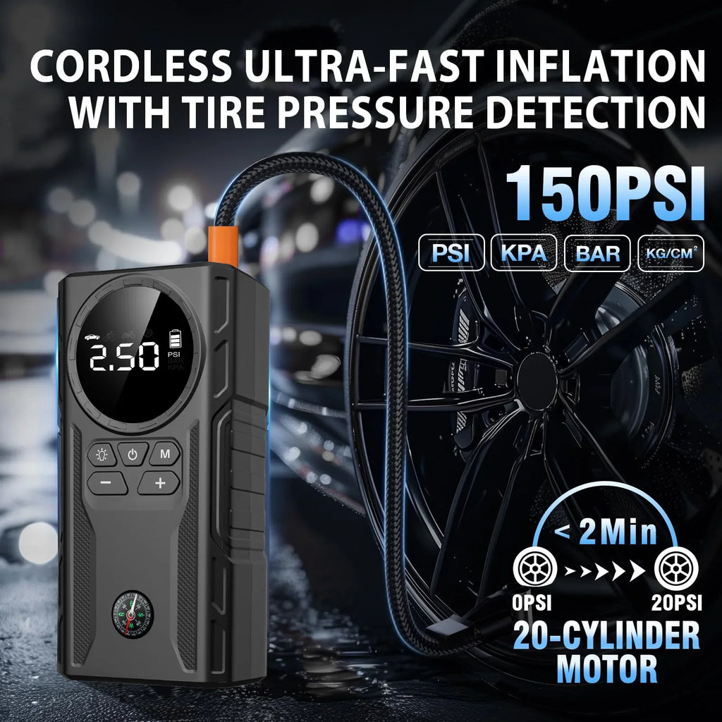 Jump Starter with Air Compressor, 4000A 150PSI Battery Jumper Starter Portable (9.0 Gas/8.0L Diesel)