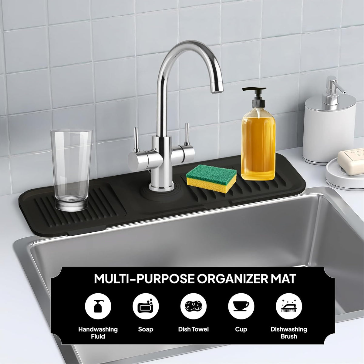 Faucet Mat for Kitchen Sink, Silicone Sink Splash Guard, Fast Drying Faucet Drip Catcher Tray, Water Splash Guard & Countertop Protector, Sink Drying Mat for Kitchen & Bathroom