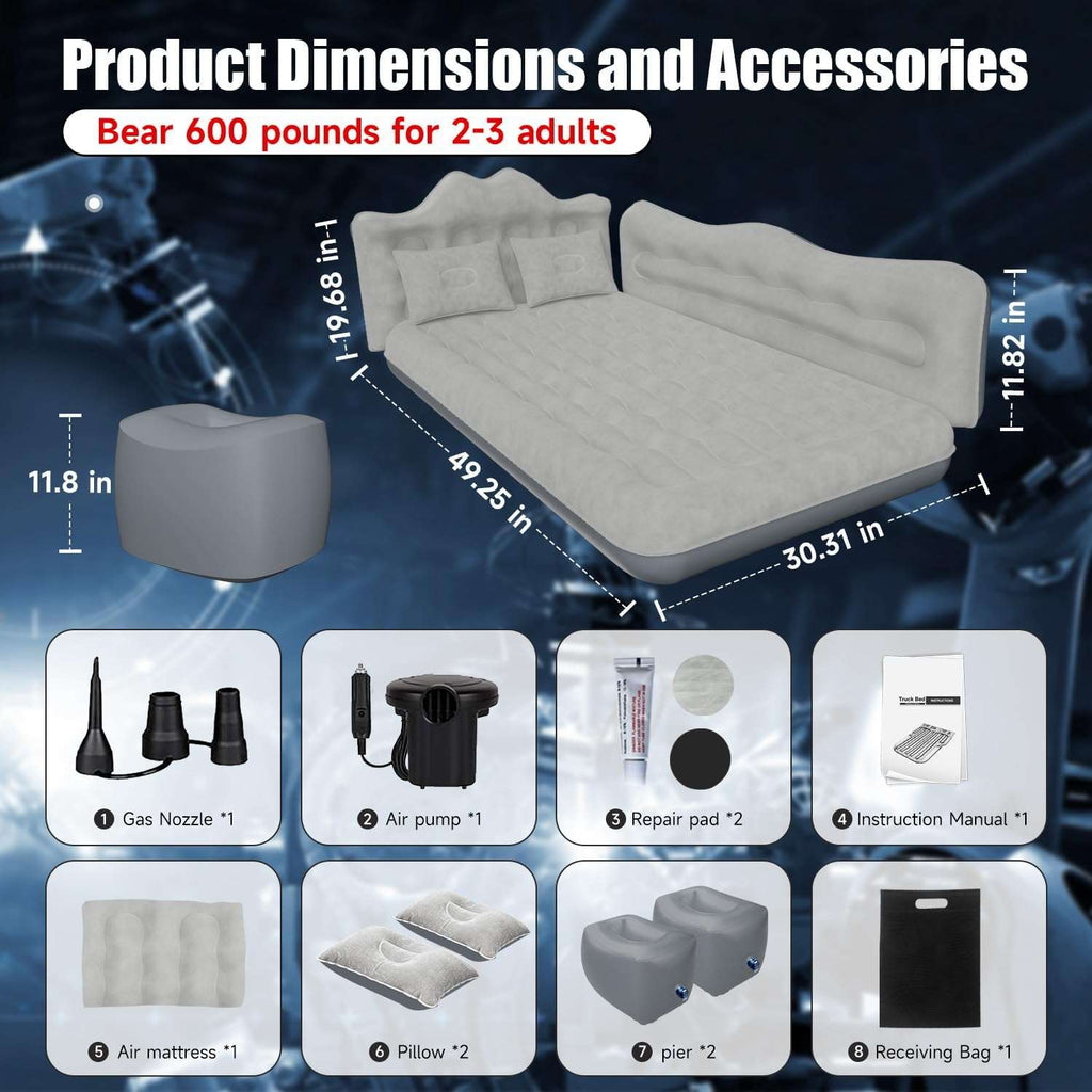 Thicken Backseat SUV/Car/Truck Air Mattress Air Bed Inflatable SUV Truck Mattress -30.31'' Width/Grey