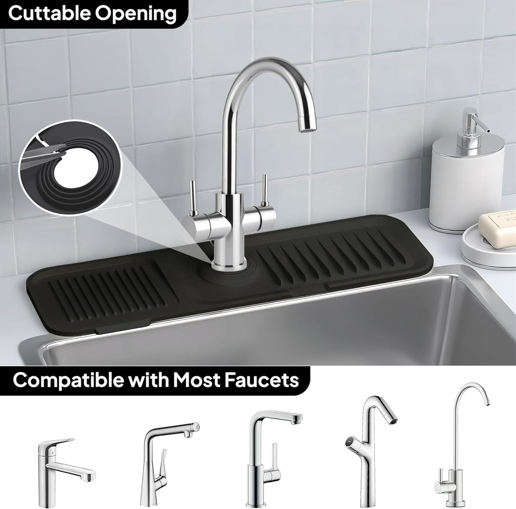 Faucet Mat for Kitchen Sink, Silicone Sink Splash Guard, Fast Drying Faucet Drip Catcher Tray, Water Splash Guard & Countertop Protector, Sink Drying Mat for Kitchen & Bathroom