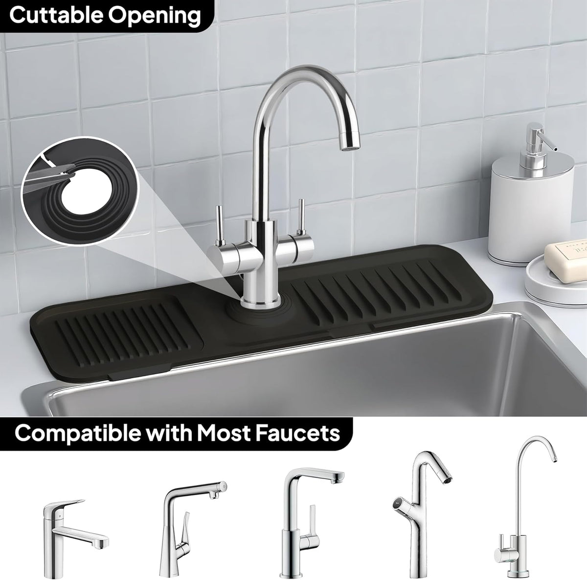 Faucet Mat for Kitchen Sink, Silicone Sink Splash Guard, Fast Drying Faucet Drip Catcher Tray, Water Splash Guard & Countertop Protector, Sink Drying Mat for Kitchen & Bathroom