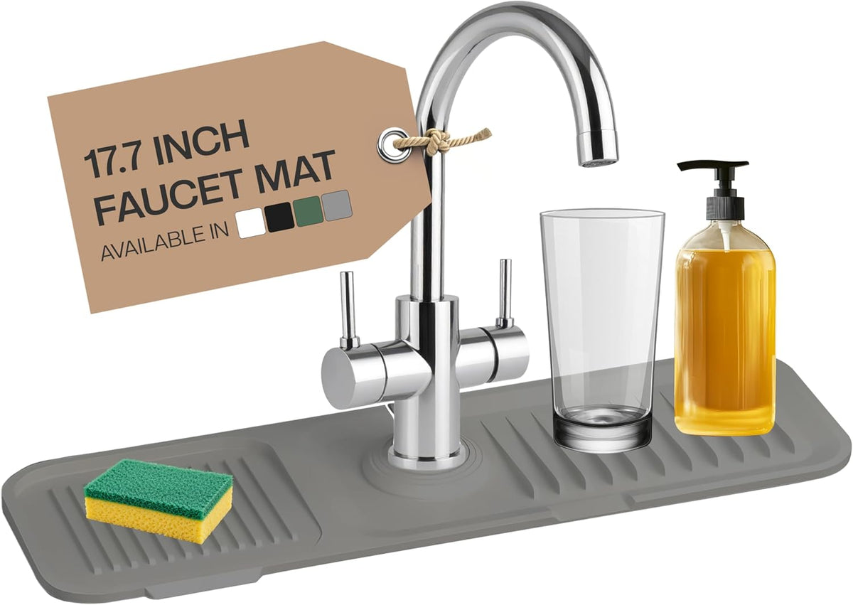 Faucet Mat for Kitchen Sink, Silicone Sink Splash Guard, Fast Drying Faucet Drip Catcher Tray, Water Splash Guard & Countertop Protector, Sink Drying Mat for Kitchen & Bathroom