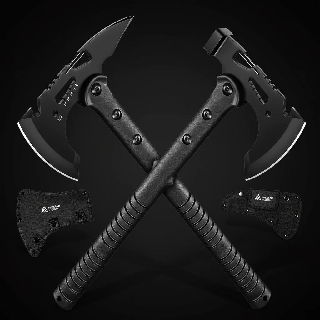Camping Axe Set 4 Piece Tactical Hatchet Set with 2 Canvas Sheaths