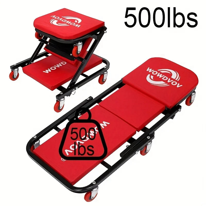 Ultimate 2-In-1 Mechanic Creeper Seat with Wheels - Heavy-Duty Adjustable Rolling Stool for Garage & Auto Shop