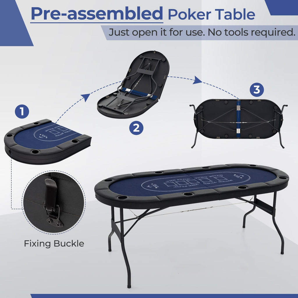 72 Inch Foldable Poker Table for 8 Players Portable Oval Card Board Game Table