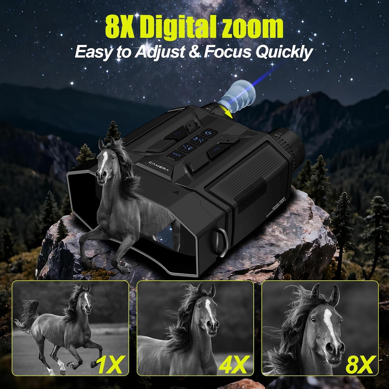 Night Vision Goggles 8X Digital Zoom, 300M Night Vision Binoculars with 7-Level IR, 32GB Card & LED Flashlight, Gifts for Men, Dad, Husband, Boyfriend for Camping and Birdwatching