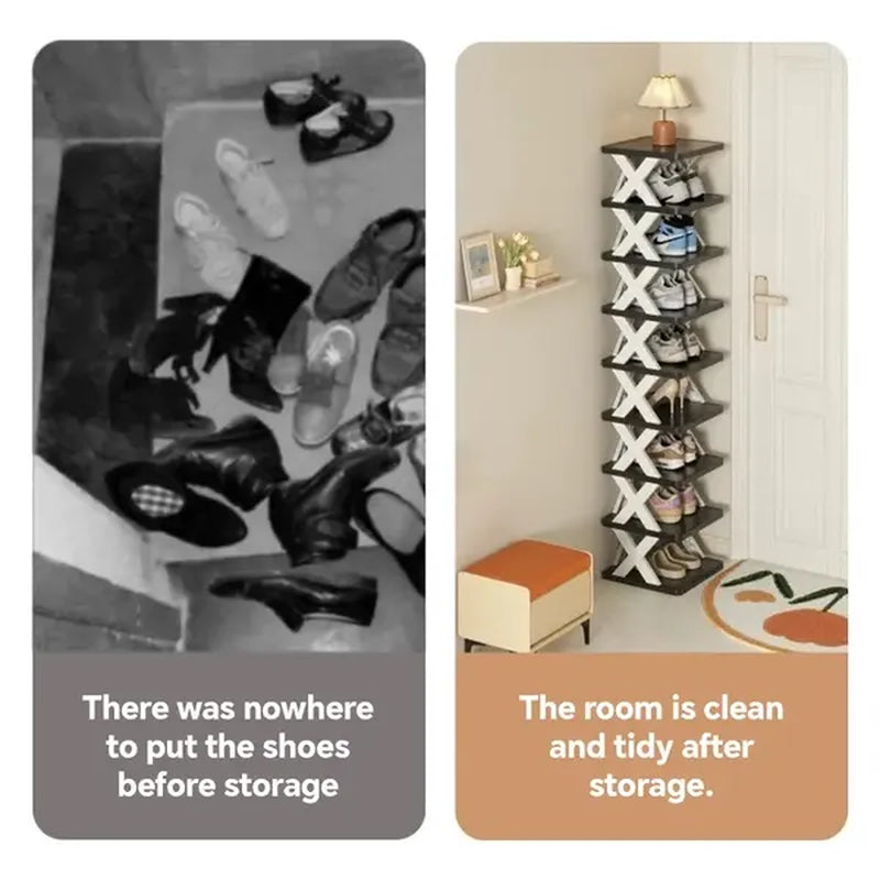 9/2-Level Shoe Rack, Can Hold 9 Pairs of Shoes, a Space-Saving Vertical Shoe Rack, a High and Narrow Shoe Rack for the Entrance Passage, Closet, Corridor, Bathroom, Dormitory, Plastic Stackable Shoe R