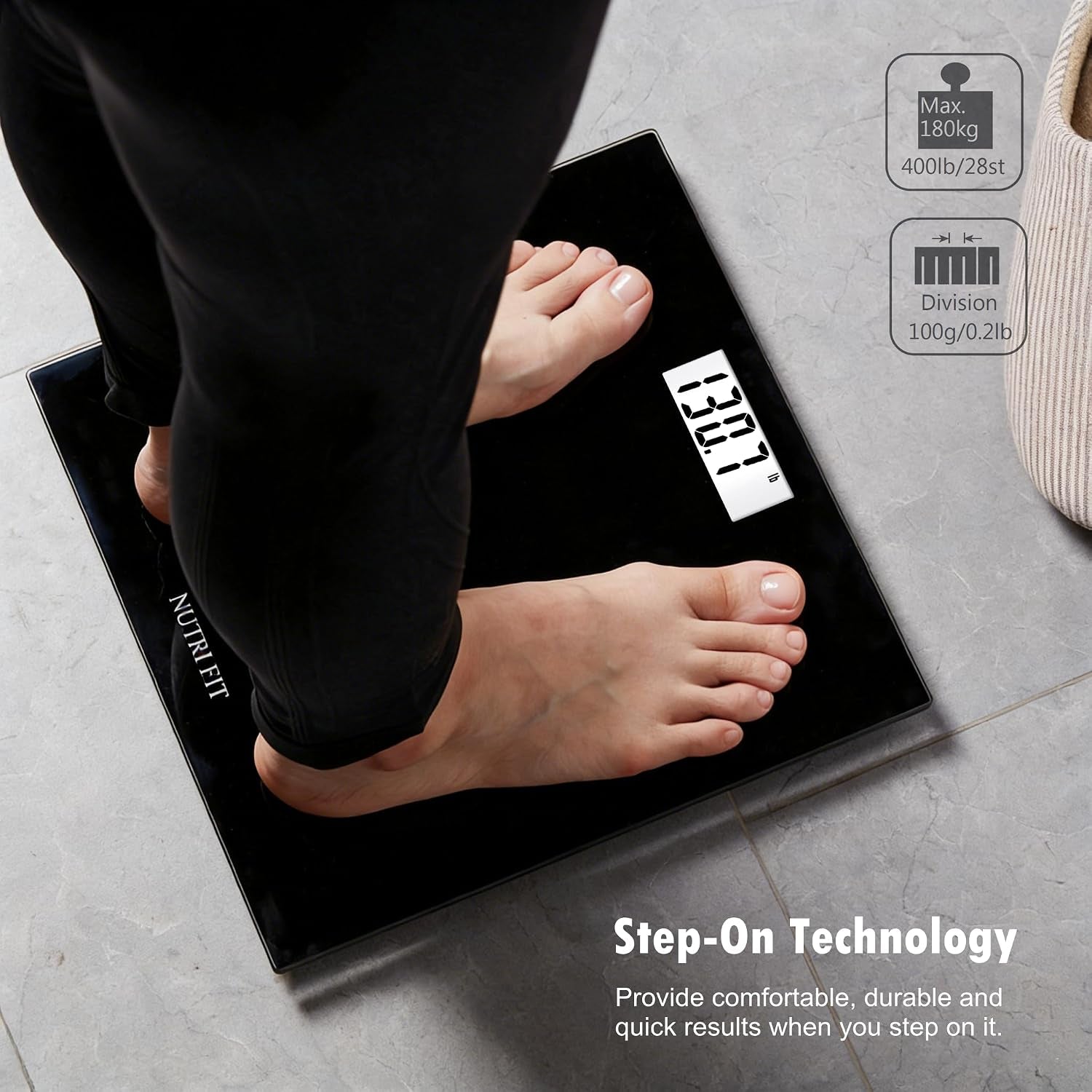 Digital Bathroom Scale Body Weight Scales 400 Lbs Ultra Slim Most Accurate for Gym Yoga Studio with Large Backlit Display, Black