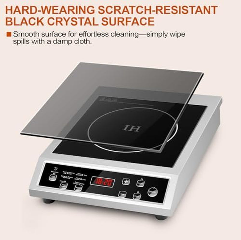Portable Induction Cooktop, 3500W Countertop Burner, 8 Heat Settings Heat Settings & Stainless Steel Housing, 24H Appointment Scheduling