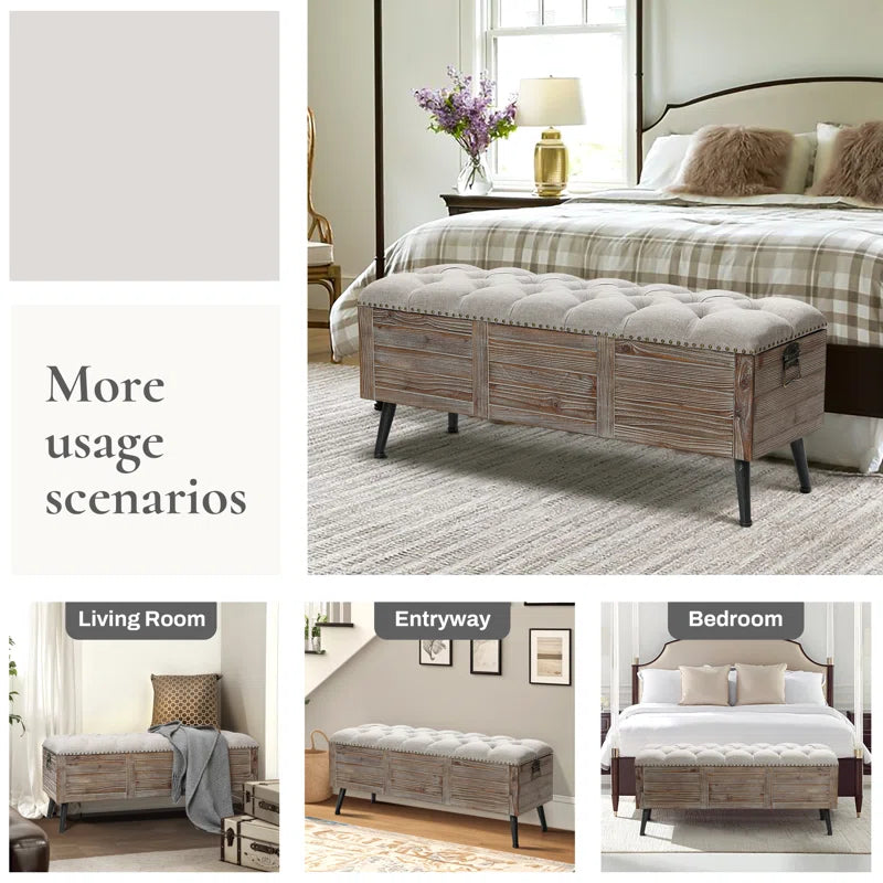 Elmont 47.24" W Solid Wood Upholstered Storage Bench