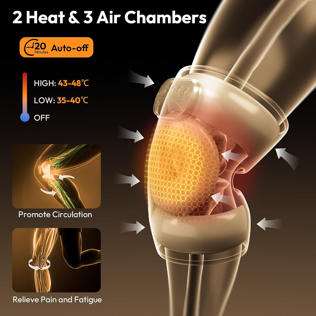Knee Massager for Pain Relief,Air Compression Heating Pad for Knee,Heated Knee Warmers Wrap, 3 Modes & 3 Intensities