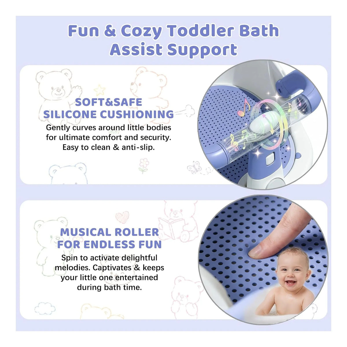 Baby Bath Seat for Babies 6 Months & up Non-Slip Toddler Bath Seats for Sitting up Infant Bathtub Chair with Suction Cups and Soft Cushion for Baby Shower Tub Seat