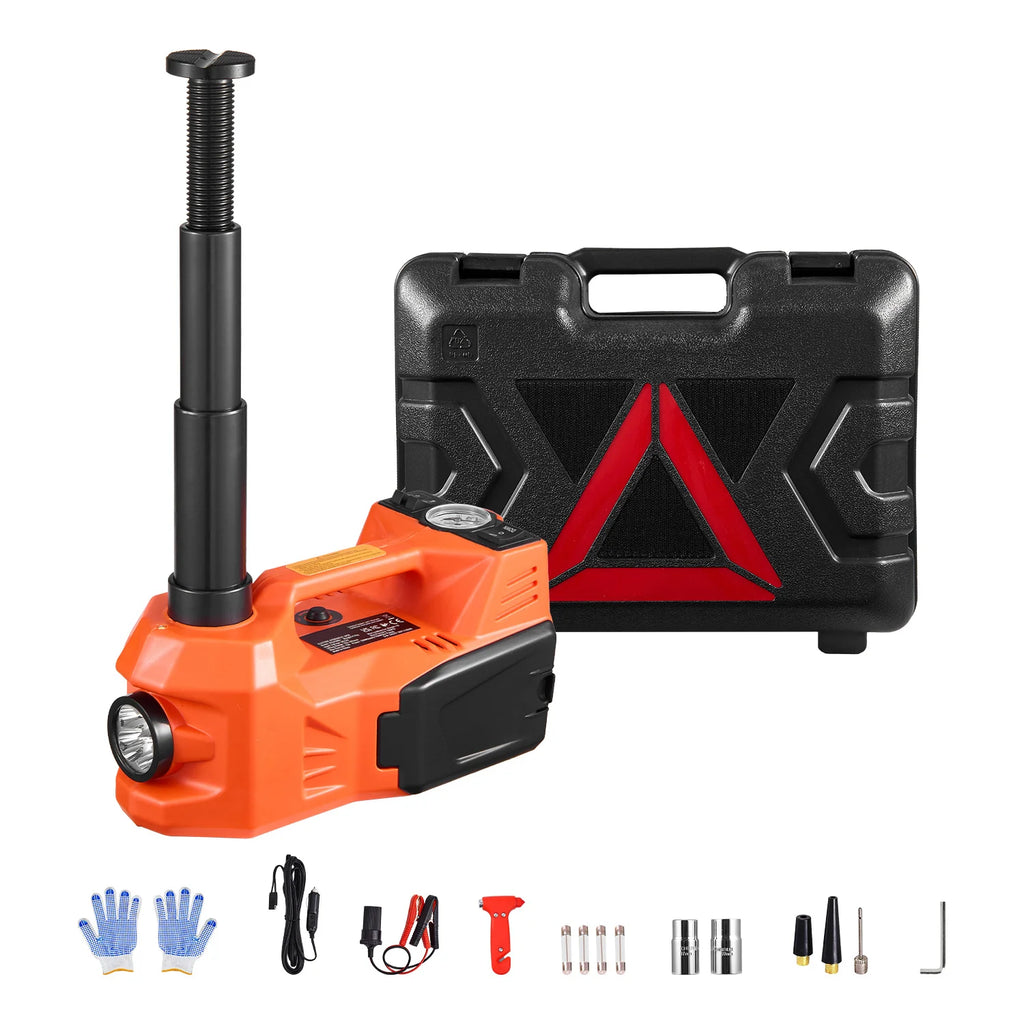 Electric Car Jack, 5 Tons /11000 Lbs, Electric Scissor Jack with Built-In Inflator, 12V Adjustable Tire Change Replacement with Secure Hammer & LED Light, Portable Jack Kit for Sedan, SUV, Truck