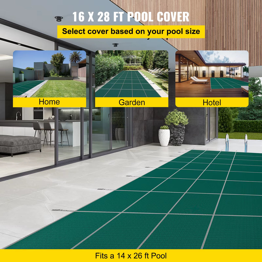 Succebuy Pool Safety Cover Rectangle Inground Pool Cover Green Mesh Solid Pool Cover for Winter Safety Swimming Pool Cover