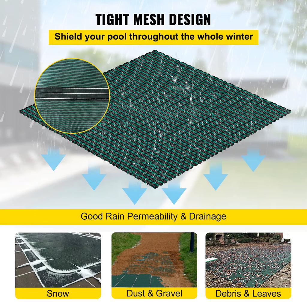 Succebuy Pool Safety Cover Rectangle Inground Pool Cover Green Mesh Solid Pool Cover for Winter Safety Swimming Pool Cover
