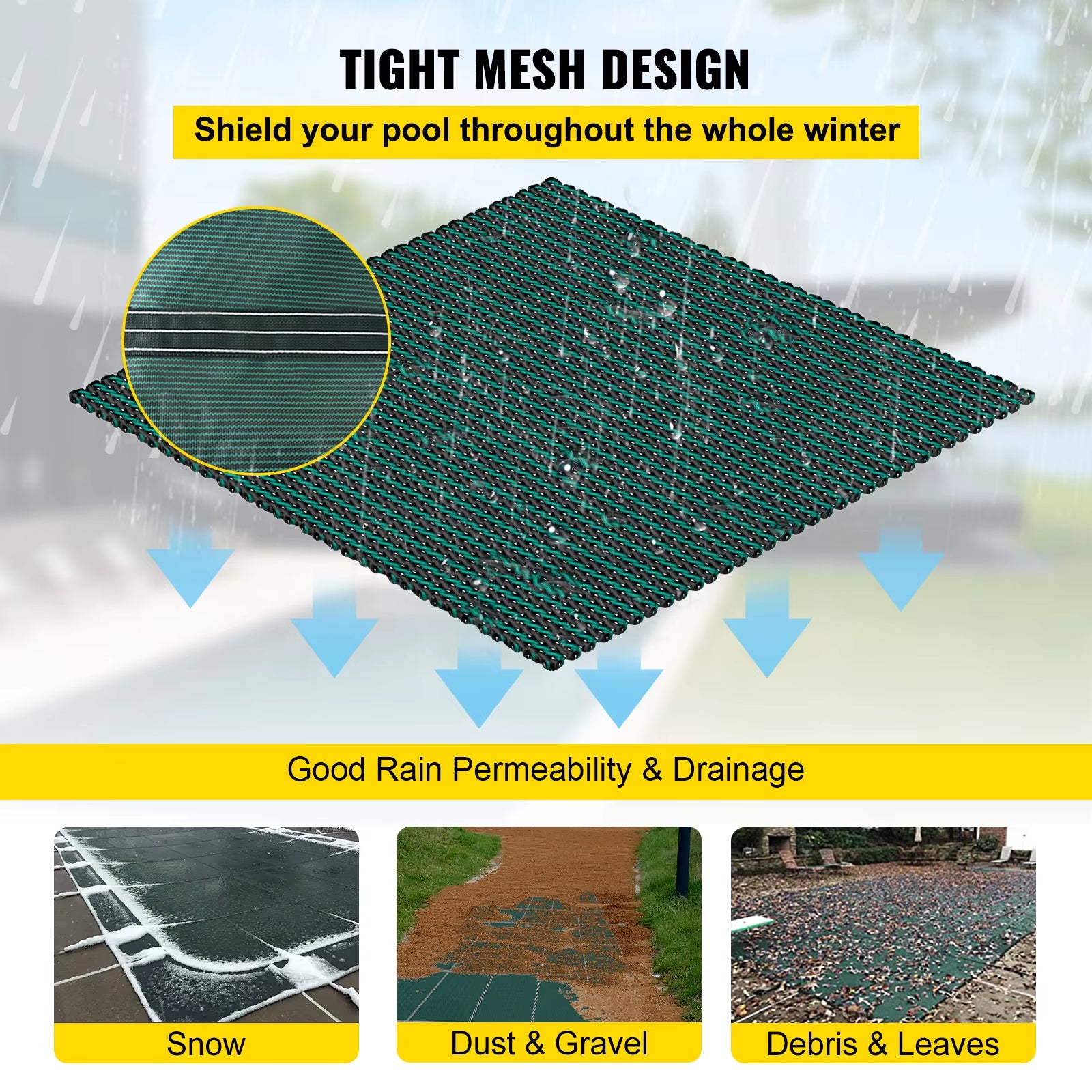 Succebuy Pool Safety Cover Rectangle Inground Pool Cover Green Mesh Solid Pool Cover for Winter Safety Swimming Pool Cover