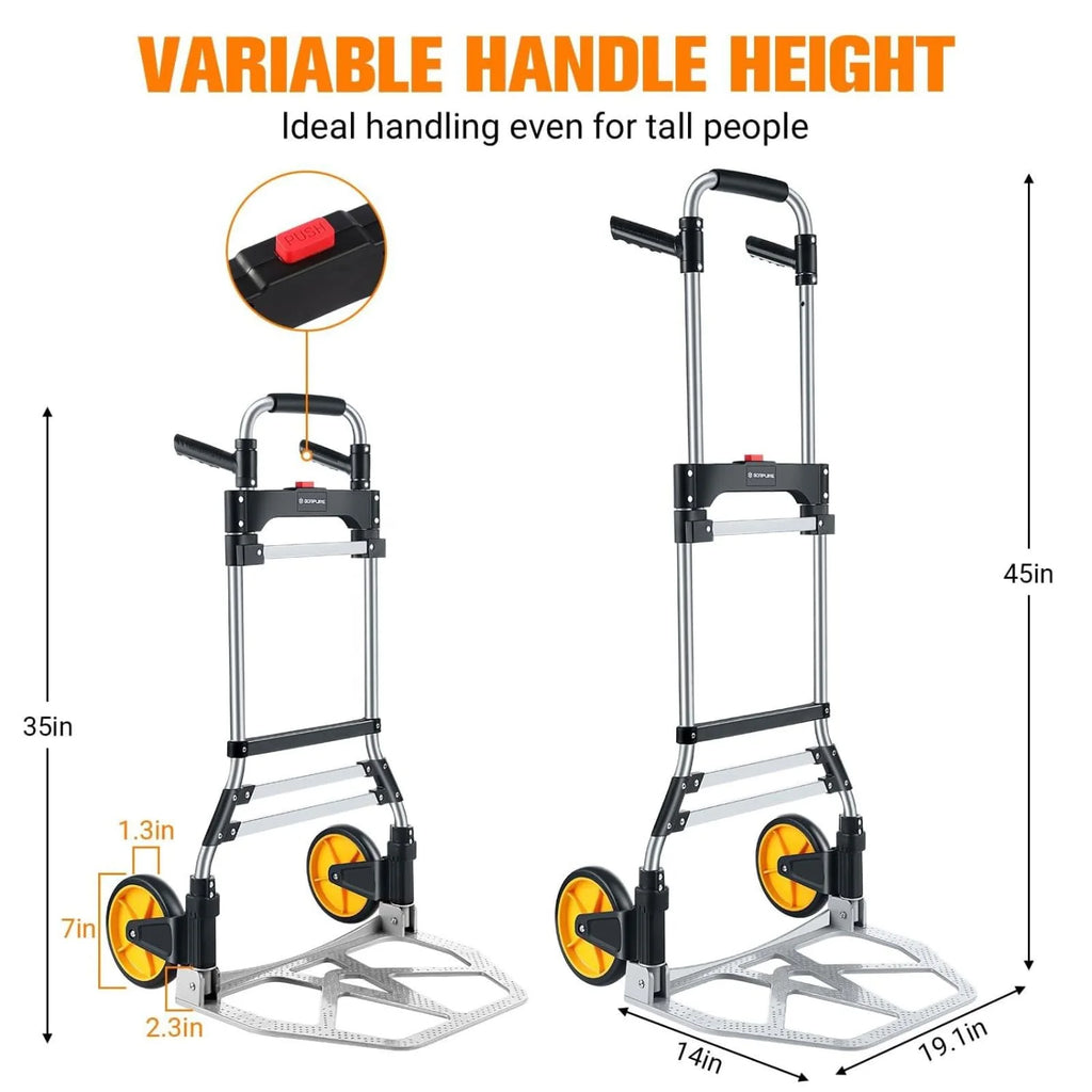 Folding Hand Truck 380 Lbs Heavy Duty Aluminum Dolly Cart Collapsible Luggage Cart Portable Sack Truck