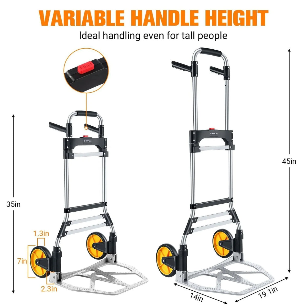 Folding Hand Truck 380 Lbs Heavy Duty Aluminum Dolly Cart Collapsible Luggage Cart Portable Sack Truck