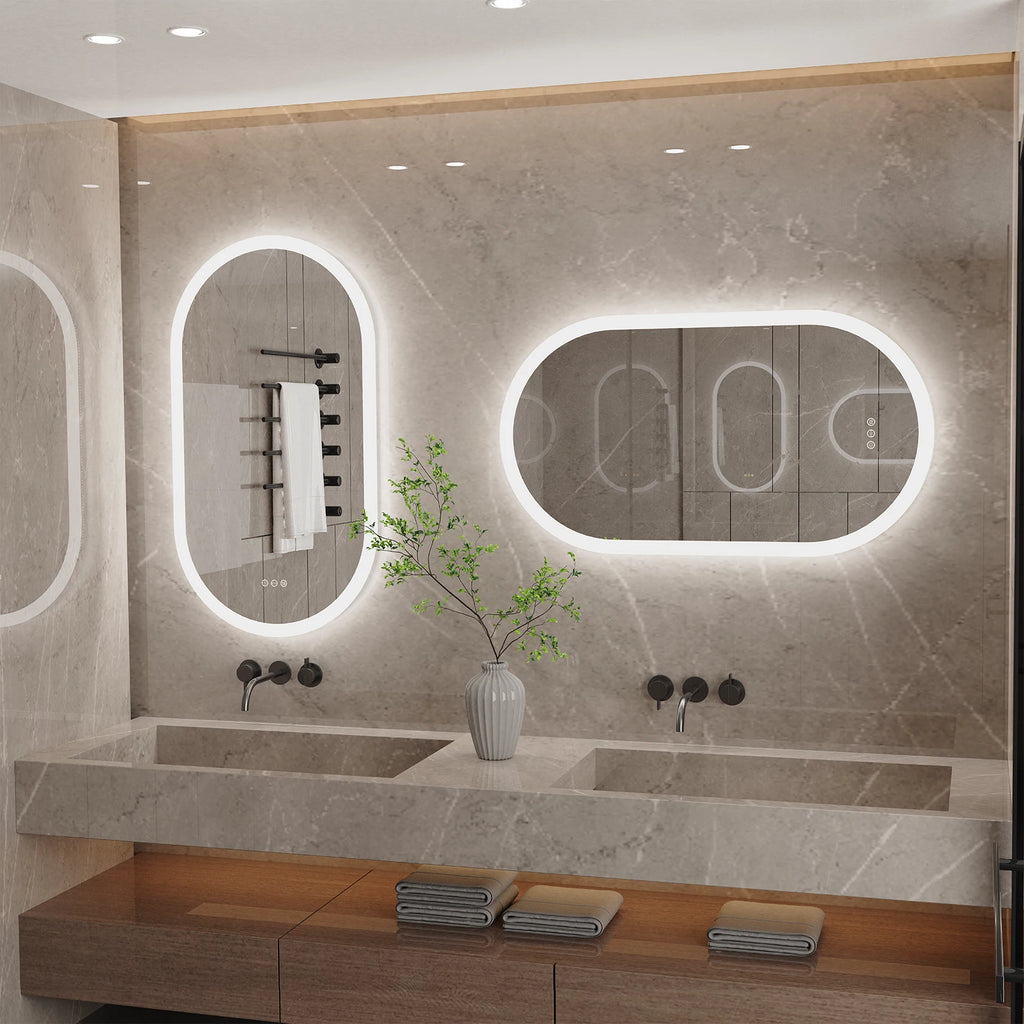 Backlit Lighted Bathroom Mirror LED Bedroom Vanity Mirror Salon Mirror with Touch Sensor Dimming Defog IP44