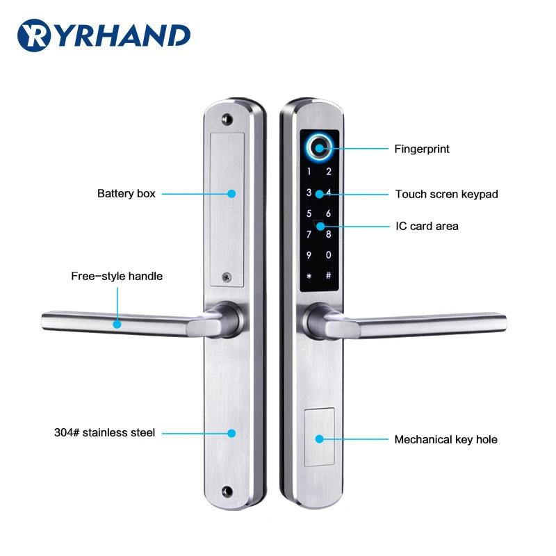 Stainless Steel Waterproof Biometric Fingerprint Door Lock Electronic Smart Door Lock RFID Card Lock for Aluminum Glass Door
