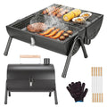 Portable Charcoal Grill Foldable BBQ Grill with Double-Sided Cooking Design, Chimney Vent, 10 Stainless Steel Skewers Carry Handle Outdoor Barbecue Grill for Camping Picnic Beach