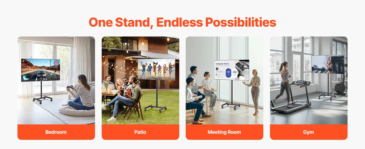 Succebuy Rolling TV Stand Mobile TV Cart Suit for Various Sizes TV Portable TV Stand with Wheels for Living Room Bedroom Office
