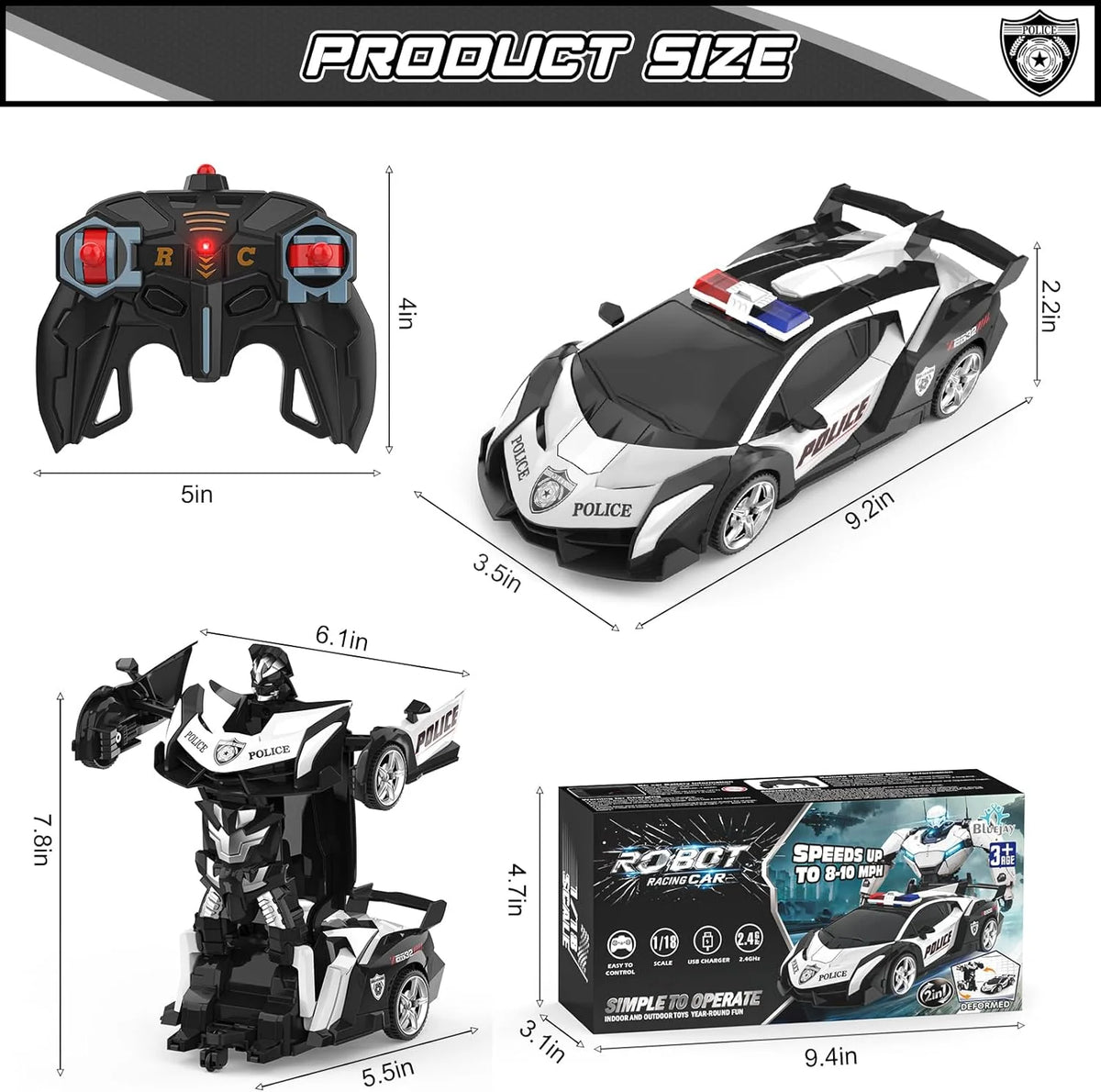 Rc Cars for Boys 4-7 8-12, 2.4Ghz Remote Control Car 1:18 Scale Transforming Robot, One-Button Deformation 360° Rotation Car Toy Gifts for Boys 3-5